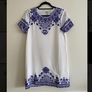 White T-shirt Dress with Floral Design